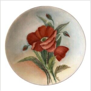 Vintage Arzberg Bavaria Hand Painted Poppy Porcelain Cabinet Plate Signed 1930s